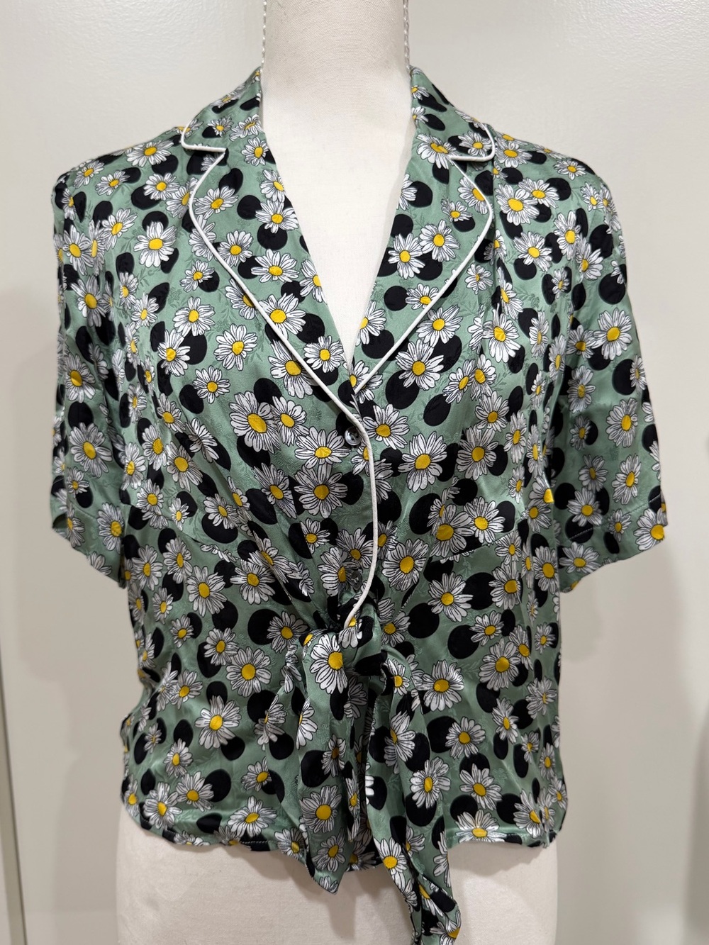 Sandro Women's Mint Green Daisy Print Tie-Front Top